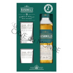 Whisky Irish Bushmills Single Malt 10 ans  Coffret 2 verres 40° 70cl