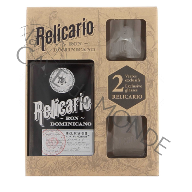 Rhum République Dominicaine Relicario Coffret 2 Verres 40° 70cl
